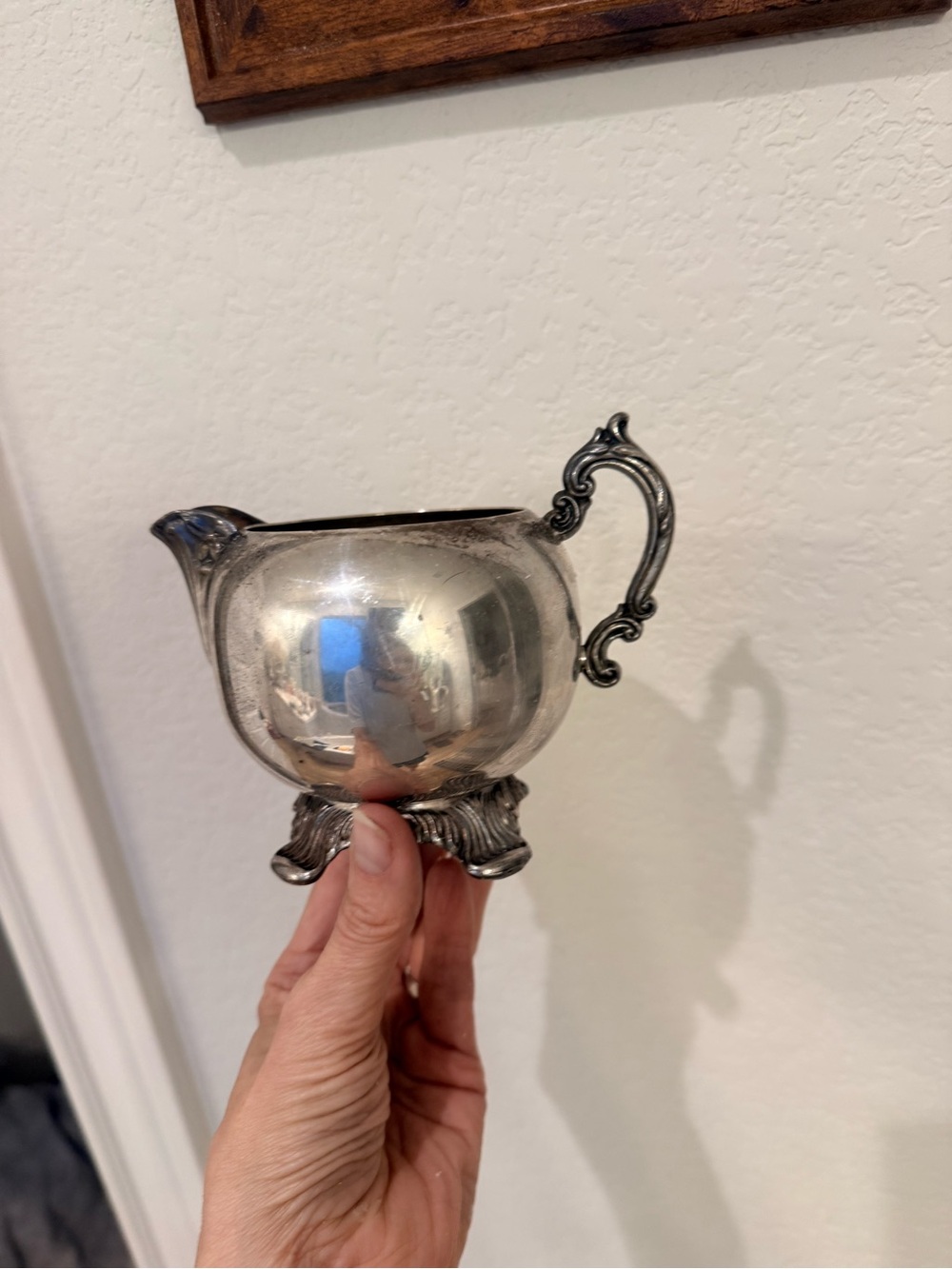 Cottage Core Vintage Silver-Tone Creamer Pitcher - Ornate Handle